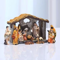 miniature nativity manger scene statue christmas baby jesus crib figurine resin craft ornament religious church catholic gift