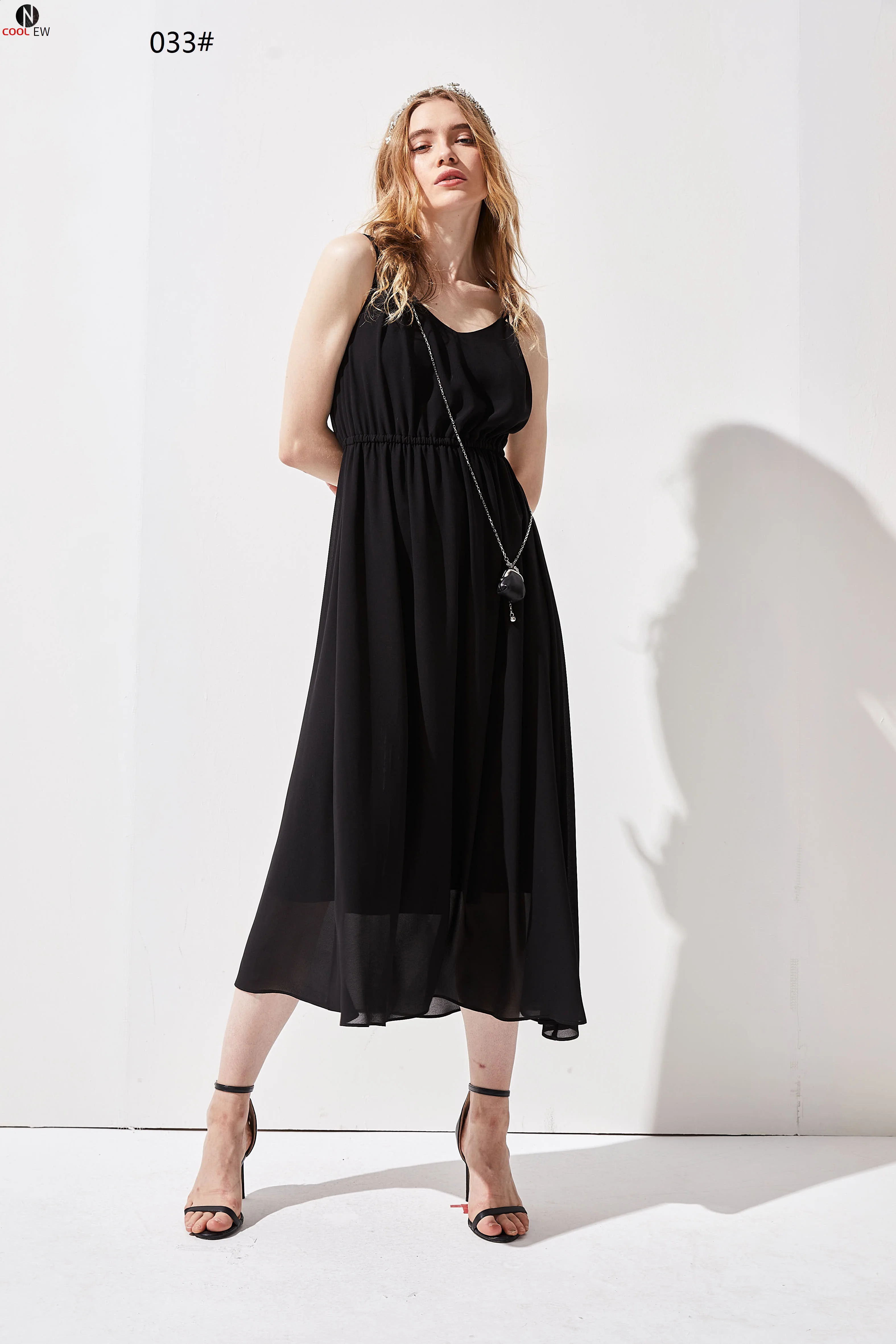 

Summer new white chiffon dress slim holiday long suspender skirt