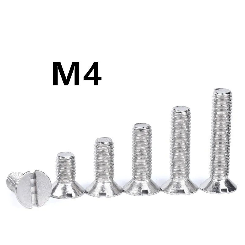 

100pcs/lot M4x6/8/10/12/14/16/20/25/30mm DIN963 GB68 Stainless steel countersunk head slotted screw flat groving machine screws