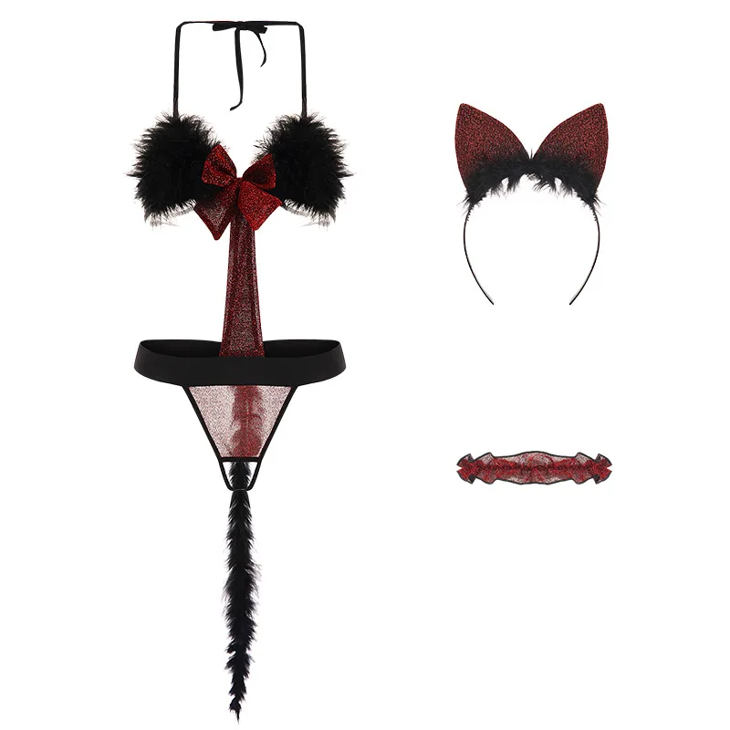 

2020 Lingerie Bodysuit Sexy Sleepwear Pajama Bodysuits Sexy Women Erotic Sexy Temptation Plush Cat Girl Cosplay Three-point Maid