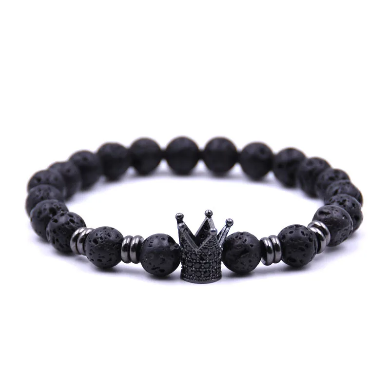 Мужские ювелирные изделия браслет с инкрустацией короной из циркония черный