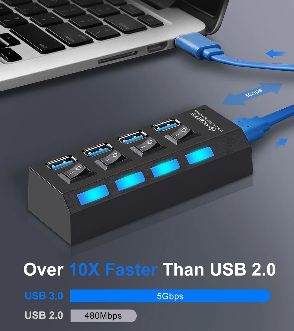 Мульти usb-хаб 3,0 USB разветвитель USB 3,0 концентратор адаптер портативный type C Hab 4 7 портов с переключателем ВКЛ/ВЫКЛ для ПК Компьютерные аксессуары