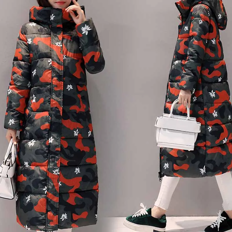 Color 8 Зимняя куртка женская г. женские утепленные теплая хлопковая стеганая длинное куртки женские зимние с капюшоном и принтом парка женская верхняя одежда плюс женский размер пальто зимнее женское - Цвет: Color 8