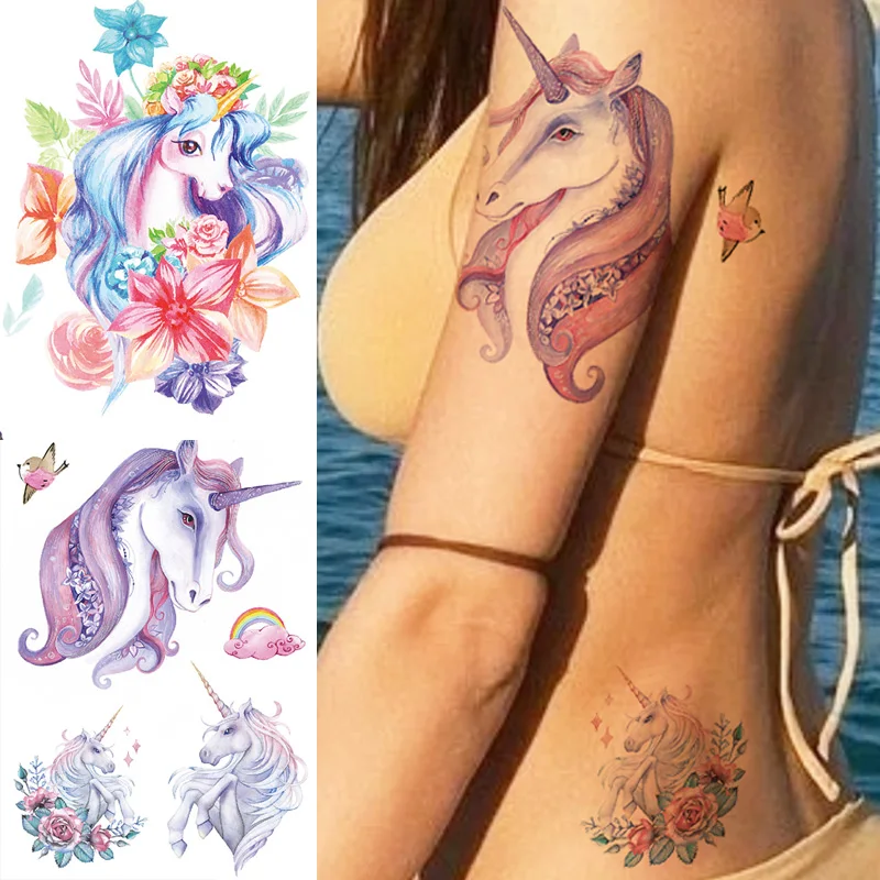 

Large Temporary Female Tattoo Unicorn Cat Fox Leon Stickers Body Art Painting Arm Legs Tattoos Sticker Realistic Fake Waterproof