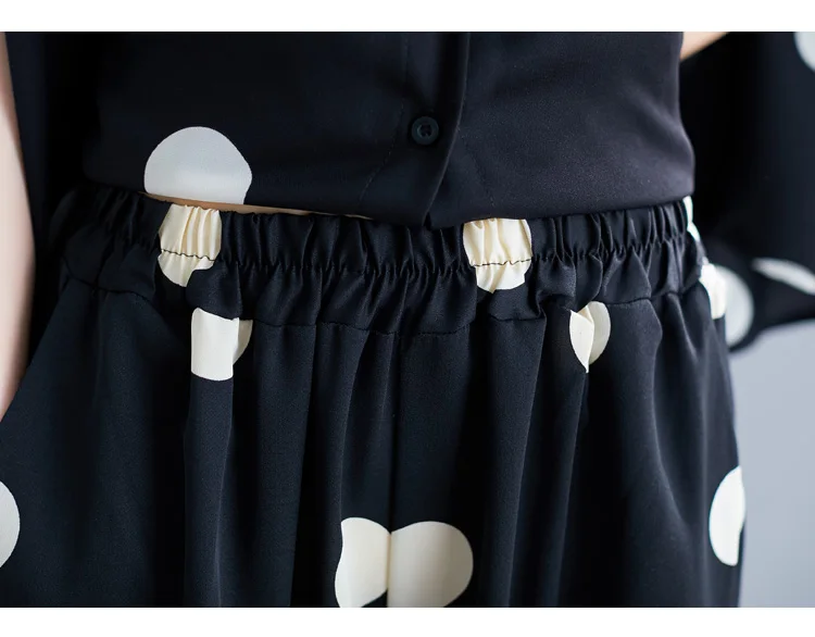 

Literary Women Two Piece Outfits Summer Polka Dot Woman Clothes Batwing Sleeve Top&pants Set Loose Wide Leg Pants Tracksuit