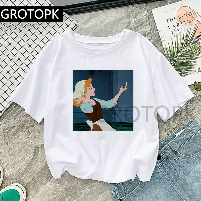 GROTOPK Женская пародия футболка хлопок o-образным вырезом грубая футболка с Золушкой панк принт Повседневная короткий рукав Harajuku футболка уличная