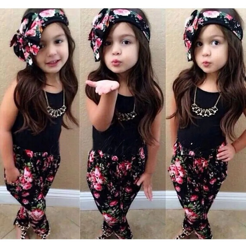 

1-7 Years Kids Clothes Girl Outfits Summer Baby Girl Clothes Sets Cotton Sleeveless Tops+Pants+Headband Children's Clothing