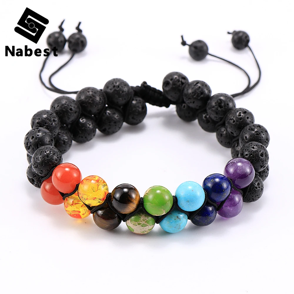 

Men Women 8mm Natural Stone Beads Bracelet 7 Chakras Lava Tiger Eye Matte Onyx Stone Beaded Bracelets Yoga Buddha Jewelry Gifts