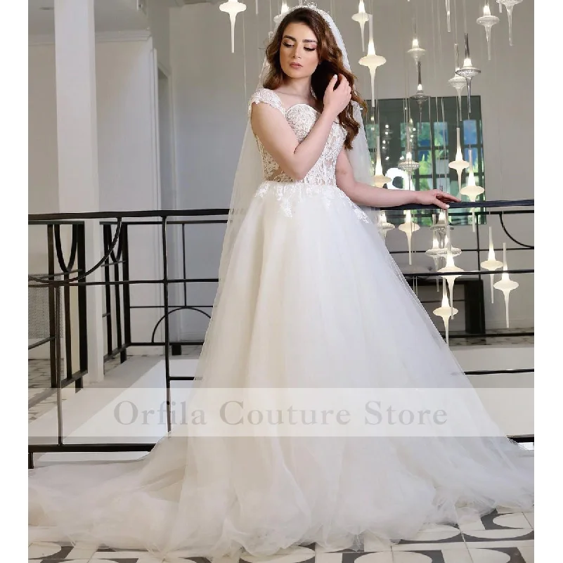 

2021 A Line Lace Wedding Dress with Appliques Sweetheart Vestido De Noiva Princess Bride Gowms
