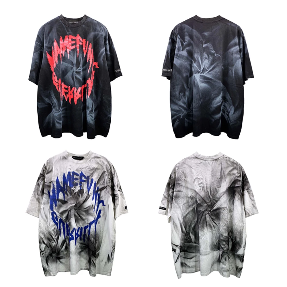 

Hip Hop Tie Dyed T Shirt Streetwear Men Japan Harajuku T shirt Summer High Street Short Sleeve Tops Tees Hip-Hop cool T-shirts