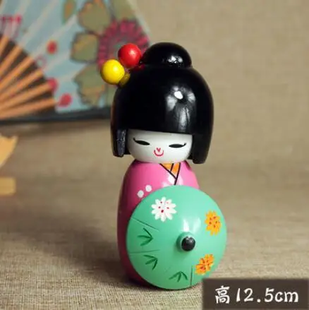 1 шт. новая милая японская кукла Kokeshi с зонтиком, деревянные куклы, размер 12,5 см