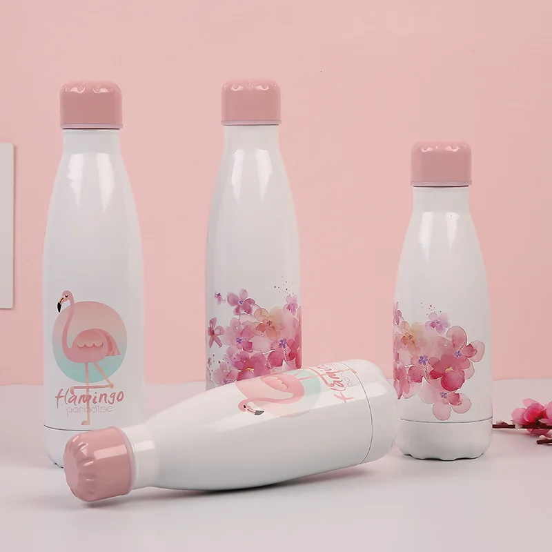 Изготовленная на заказ бутылка для воды с фламинго милый цветочный термос