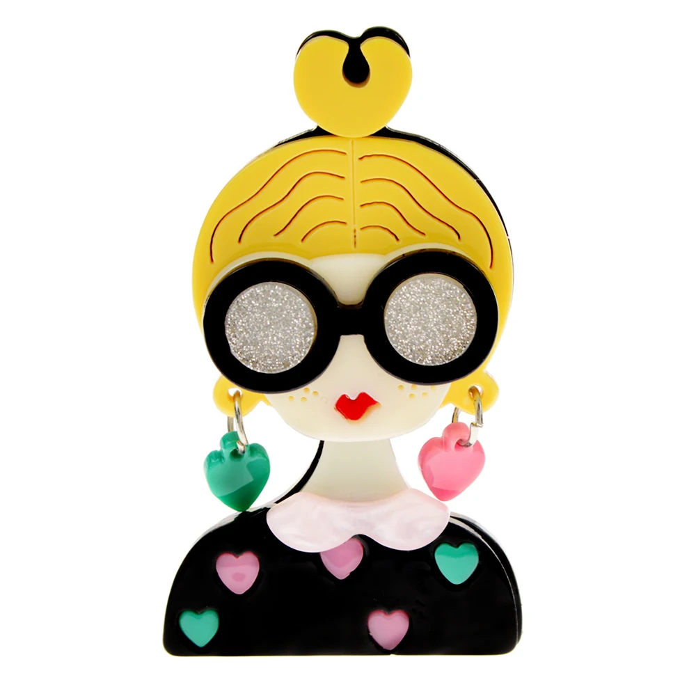 

CINDY XIANG Acrylic Wear Glasses Girl Brooches For Women Acetate Fiber Pin Lady Jewelry High Quality