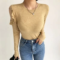 autumn pullover bottoming shirt fashion chains off shoulder knitted sweater women ruffle hollow out long sleeve tee top camiseta