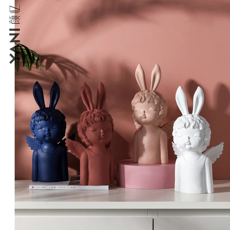 Скандинавские Ins милый ангел кролик статуя мальчика изделия из смолы винный шкаф