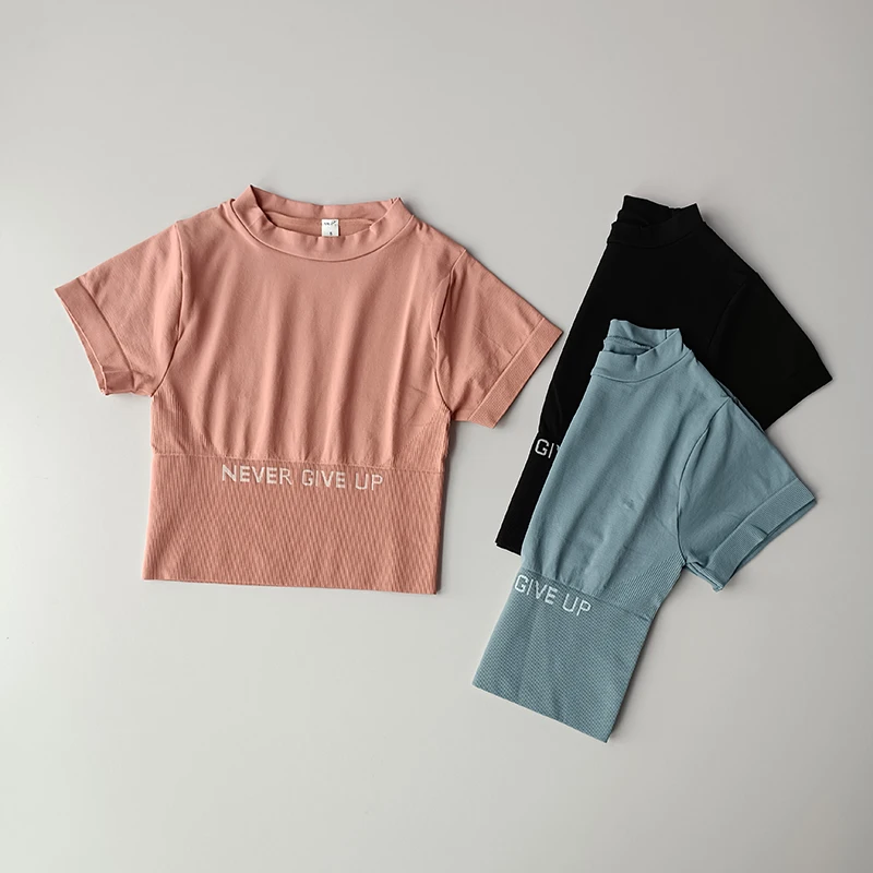 

Seamless Sports Short Sleeve Sport Shirts Women Workout Top High Elastic Gym Yoga Top Running Navel Exposed Sexy Tight T-Shirt