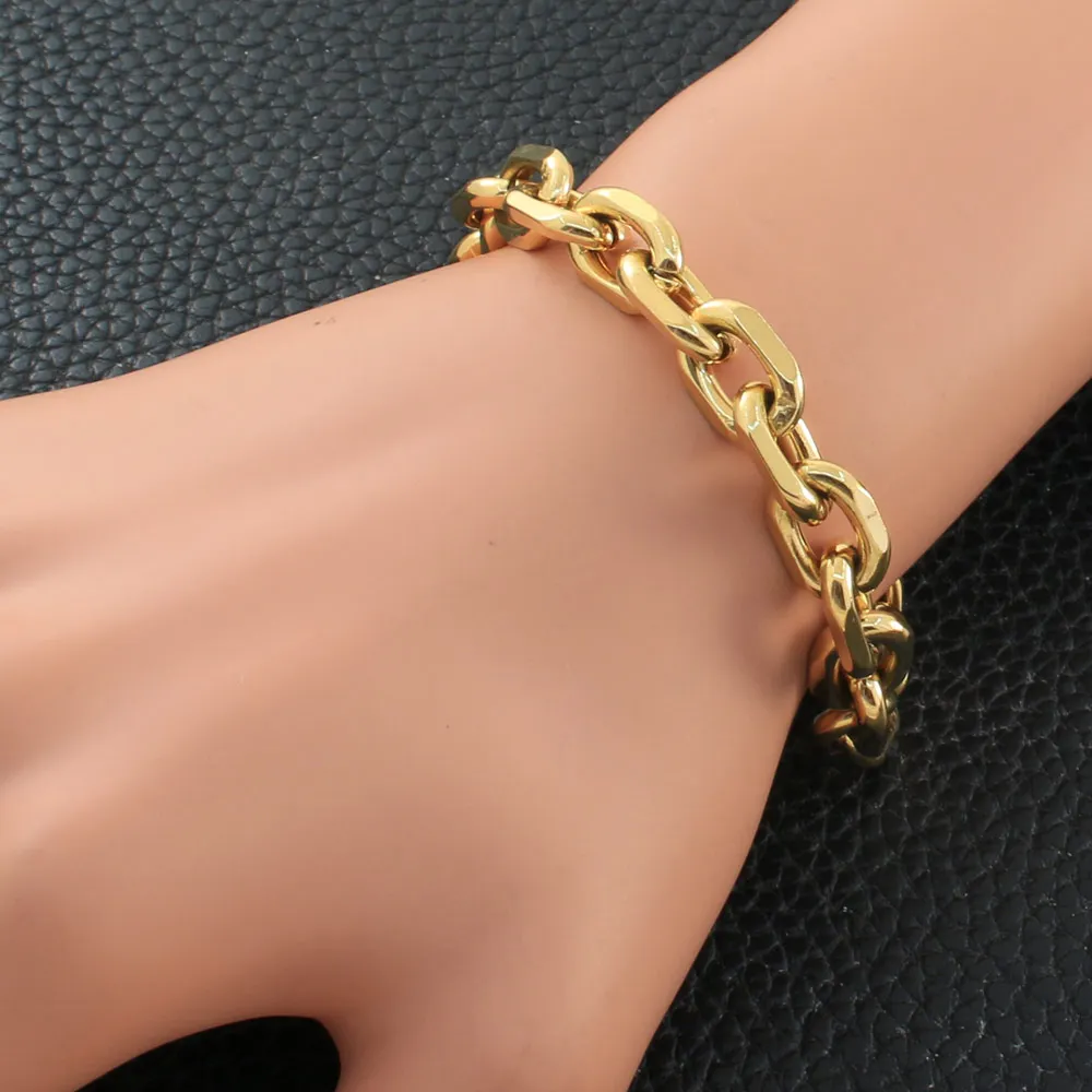 Мода 9 мм с золотым Цвет из нержавеющей стали ювелирные изделия браслет оптом