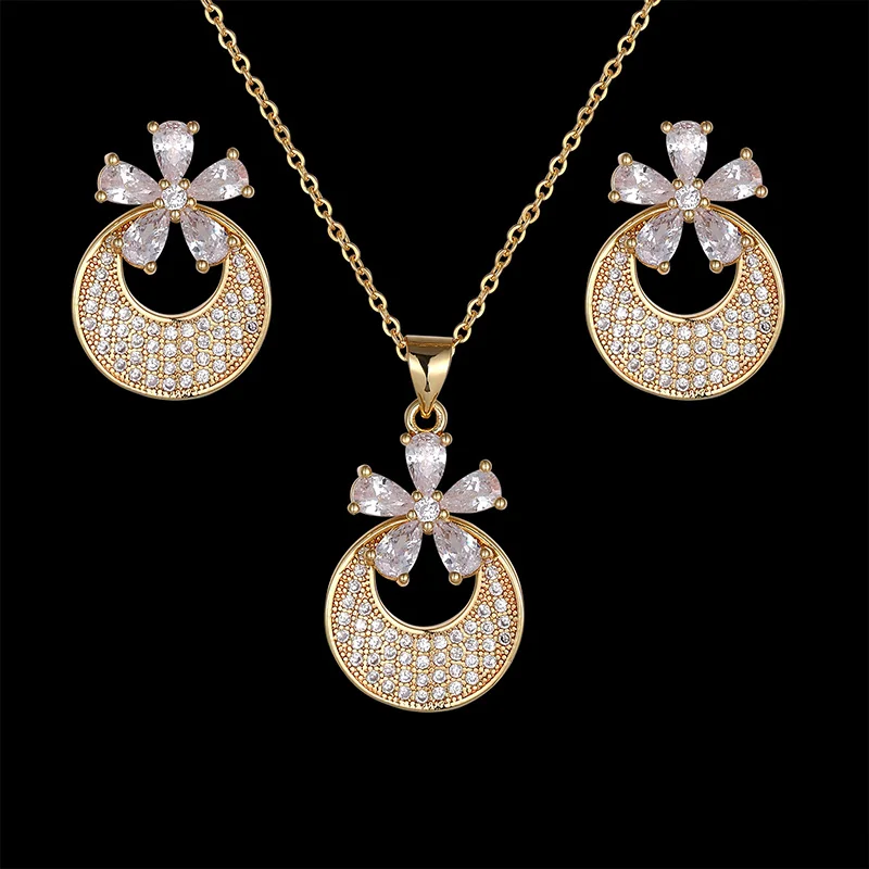 Fateama AAA циркония Установить кулон и серьги набор ювелирных изделий простой