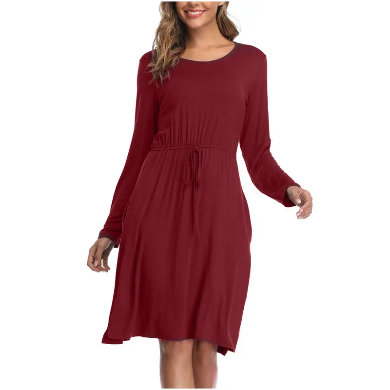 

Women 's Summer Home Dress Ladies' Retro Party Midi Dresses Women Long Sleeve Pocket Beach Dress Casual Office Party Dress