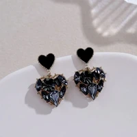 new style fashion women black drop glaze earring love heart cz crystal dangle earring for women romantic wedding party jewelry