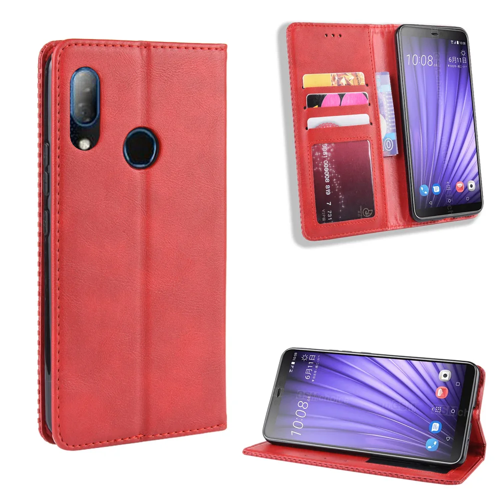 Для HTC U19e Desire 19 Plus чехол из искусственной кожи в стиле ретро откидной Магнитный