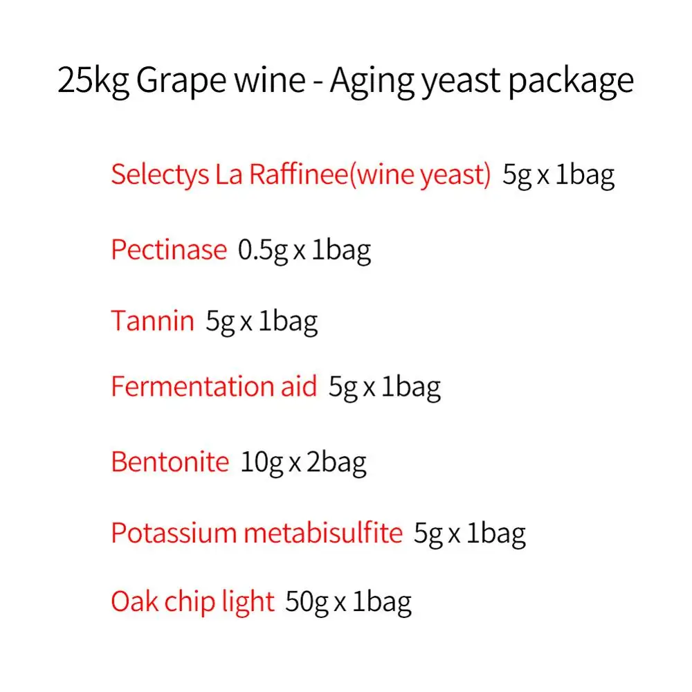 25kgGrape wine Aging 25 кг для виноградного вина старение дрожжи набор мука семья виноделия вино аксессуары пехтиназа ферментация помощь бентонит дубовый чип - Цвет: 25kgGrape wine Aging
