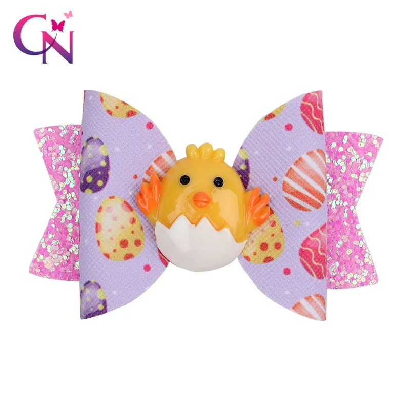 

CN 1PC Easter Day Hair Clips For Girls Kids Glitter Leather Stack Rabbit Hair Bows Hairpins Hairgrips Hair Accessories