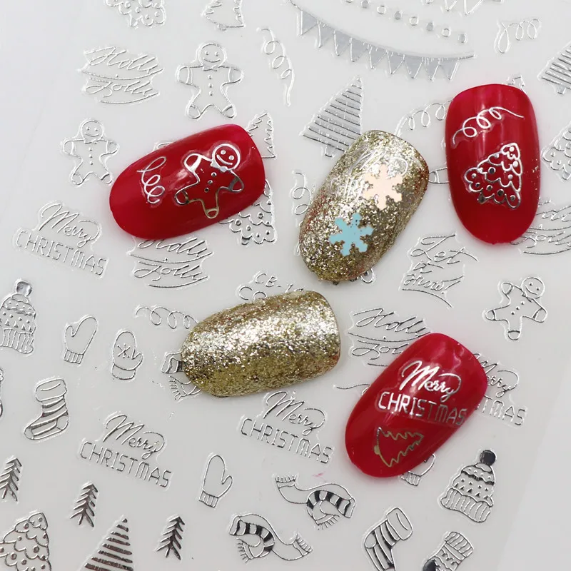 2021 модные самодельные 3D наклейки для ногтей Санта-Клаус белый/золотой/красный