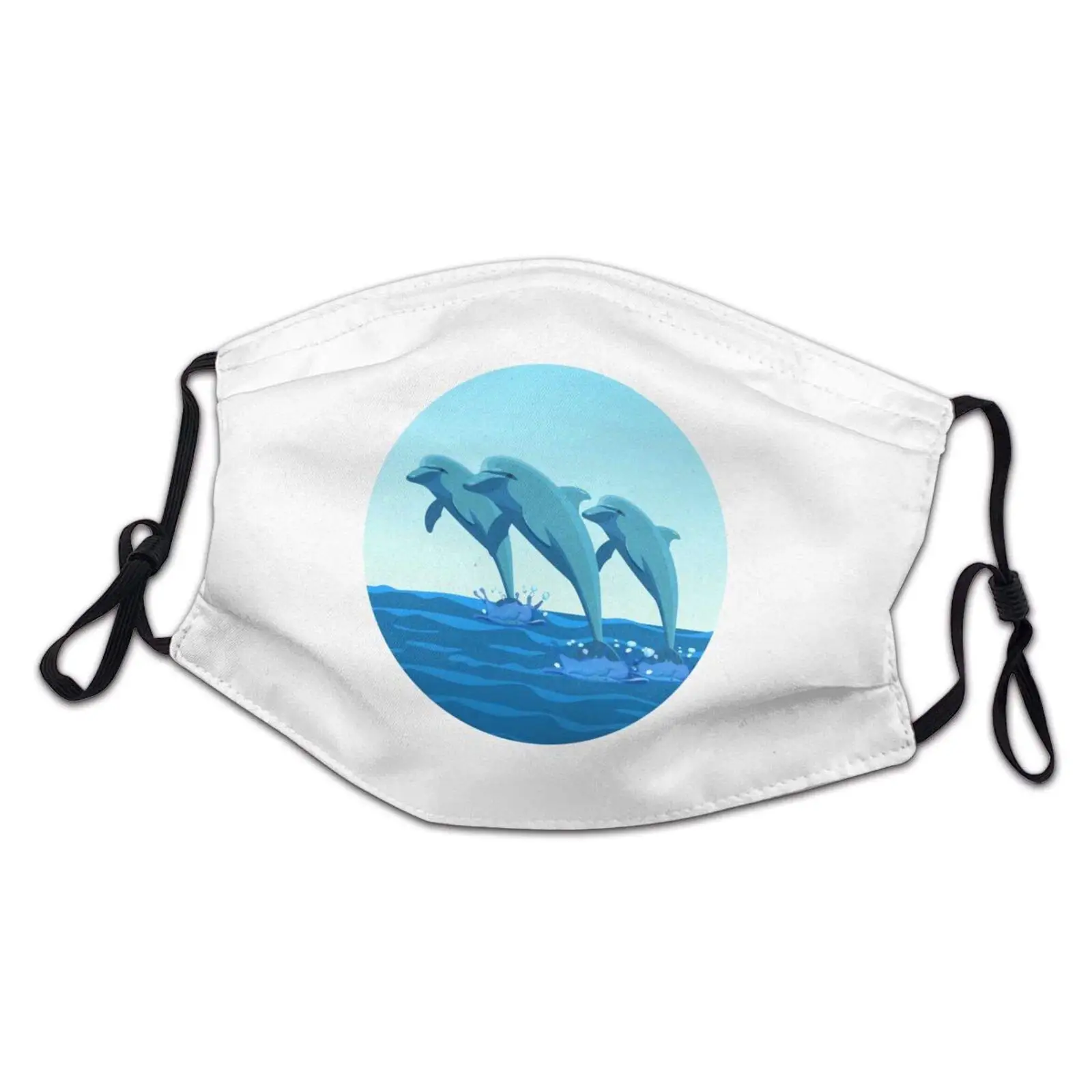 

Three Battle Nose Dolphins Jumping Out of The Water Animal Kids Face Mask Washable Reusable Adjustable Dust Masks Bandanas Black