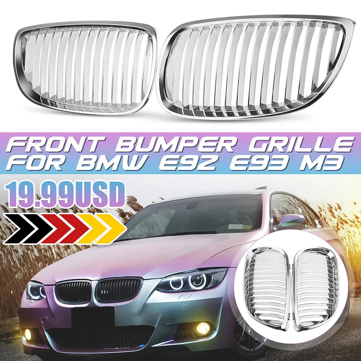 

Pair Car Chrome Front Bumper Kidney Sport Grill Grillee for E92 E93 M3 3DR 2 Door 2007 2008 2009 2010 Car Accessories
