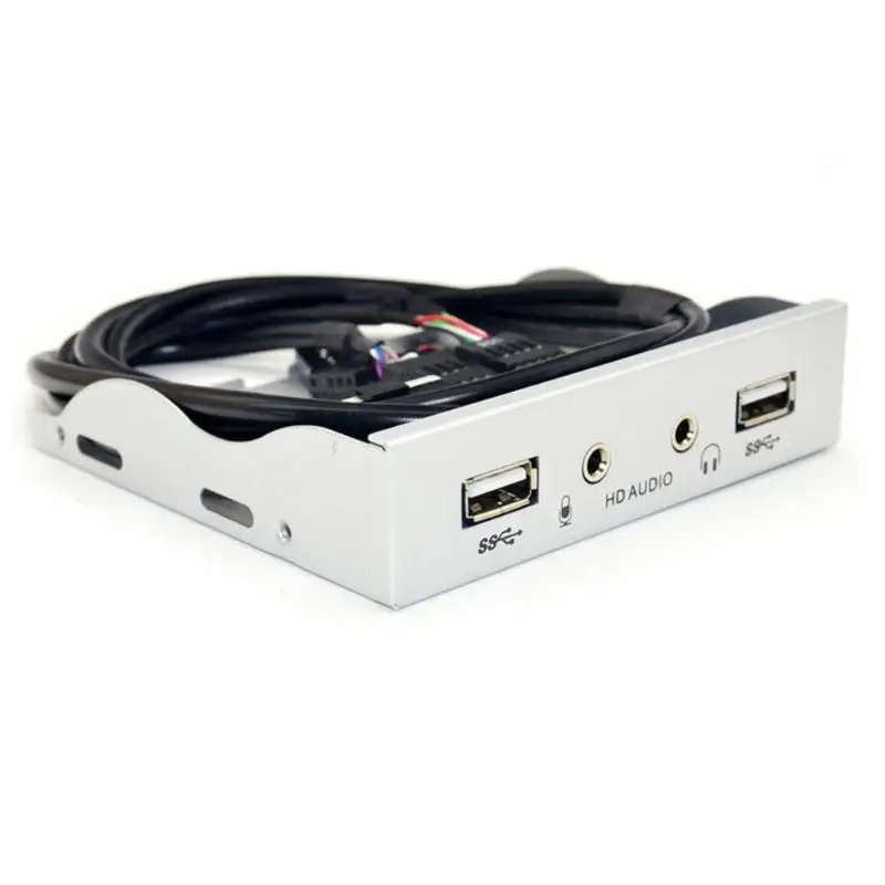 Silver 3,5 дюймов 9 pin до 2 USB 2,0 порт концентратор разветвитель Floppy Bay HD аудио 3,5 мм разъем для наушников расширение передней панели стойки для компьютера ПК - Цвет: Silver