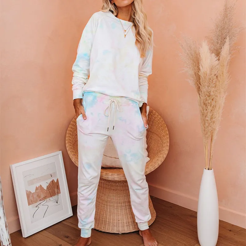 

Женский костюм осень-зима 2020, повседневный костюм из свитшота с круглым вырезом и длинных брюк, свободный костюм из 2 предметов