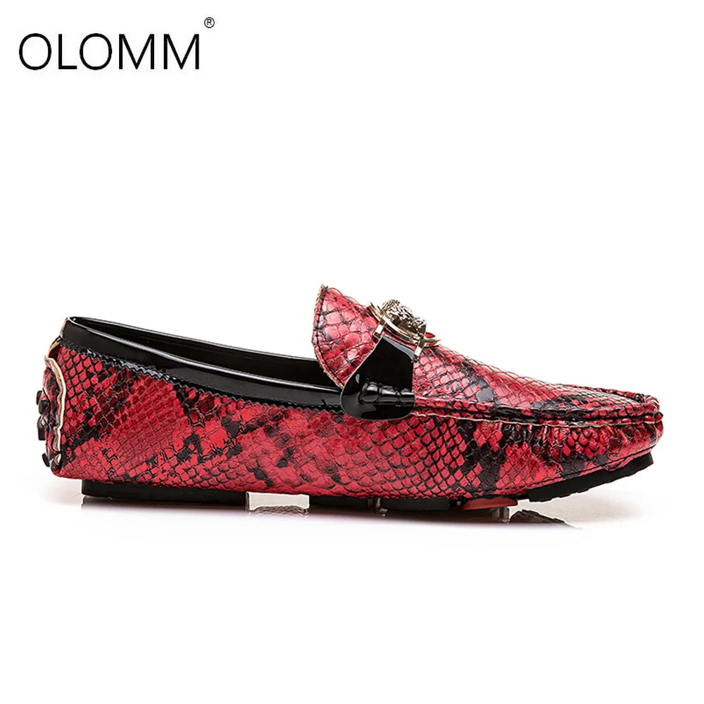 Мужские кожаные лоферы на плоской подошве красные серебристые дышащие слипоны