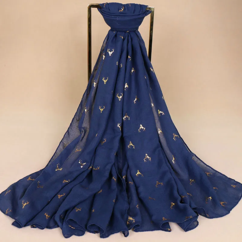 Новинка хлопковый и льняной шарф с бронзовым рисунком оленя Солнцезащитная шаль