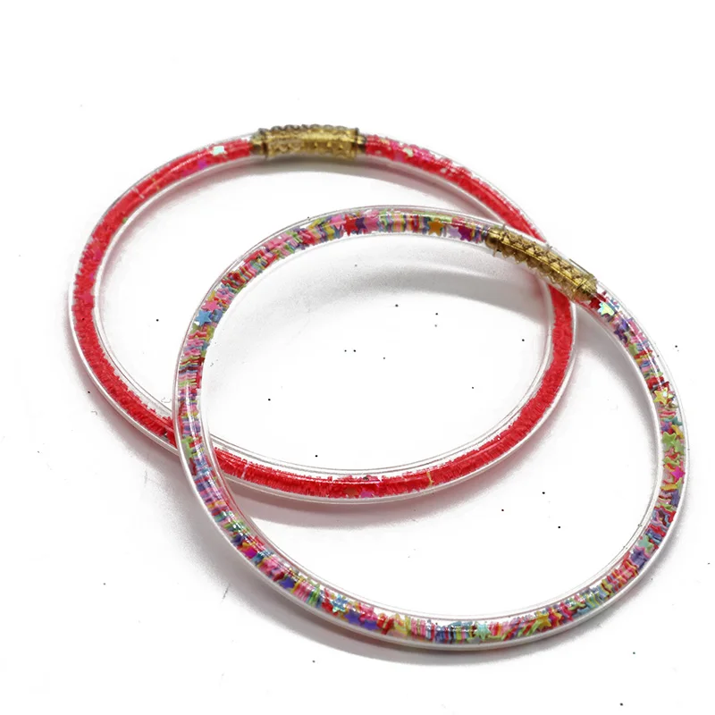 

Mibrow 5pcs/lot Women Men PVC Glitter Bangle Bracelet Diameter 17cm Bow Charm Bracelets & Bangles For Women Can't Open