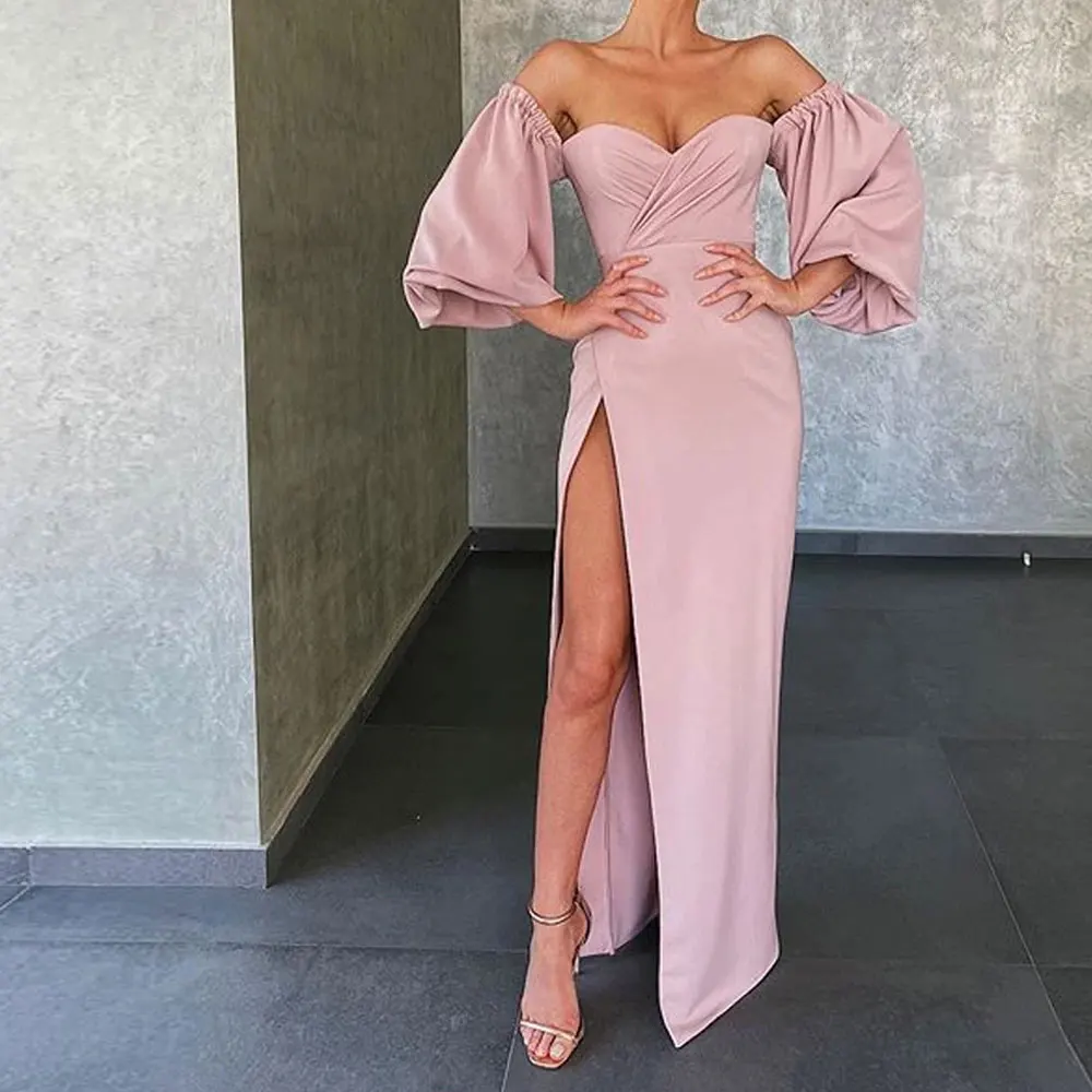 

Sweetheart Party Gowns Floor length Front/Side Slit Sleeveless Off-the-shoulder Fold\Ruffle Evening Dresses high quality 2021