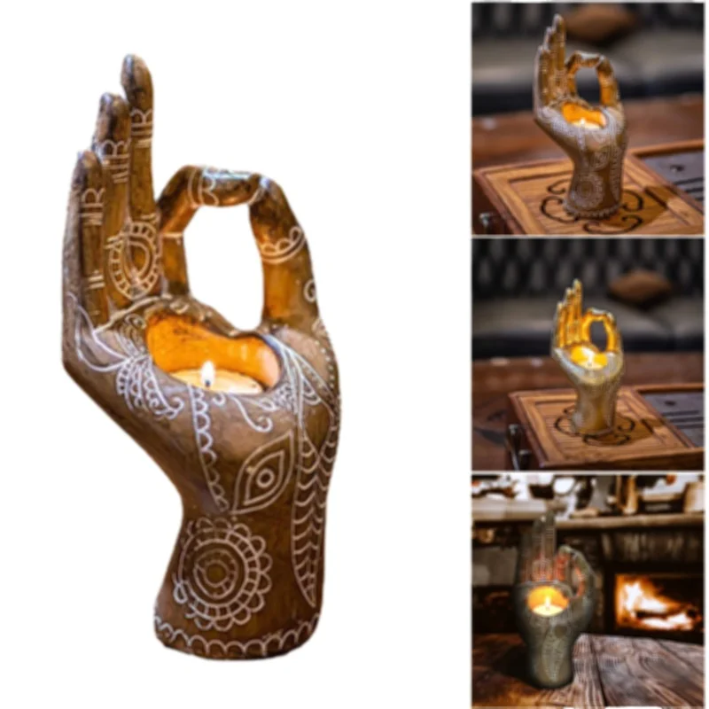 

Creative Candle Holder Decorative Buddhist Style Candlestick Resin Zen Hand Shaped Crafts Incense Burner for Home Office HFD889