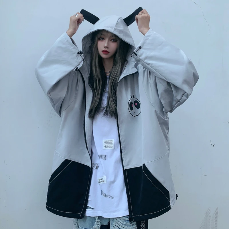 

Windbreaker women's jacket ins net infrared star panda print childlike hooded ears casual loose windproof