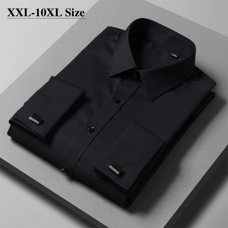 

Plus Size 7XL 8XL 9XL 10XL Men's Solid Color Long Sleeve Shirt Dress Brand Bamboo Fiber Comfortable Loose Business Casual Shirts