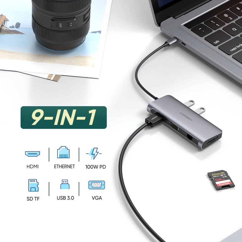 UGREEN USB C HUB 4K 60Hz 9 в 1 Type к 3 0 HDMI VGA 100 Вт PD док разветвитель концентратор для MacBook/Pro/Air iPad