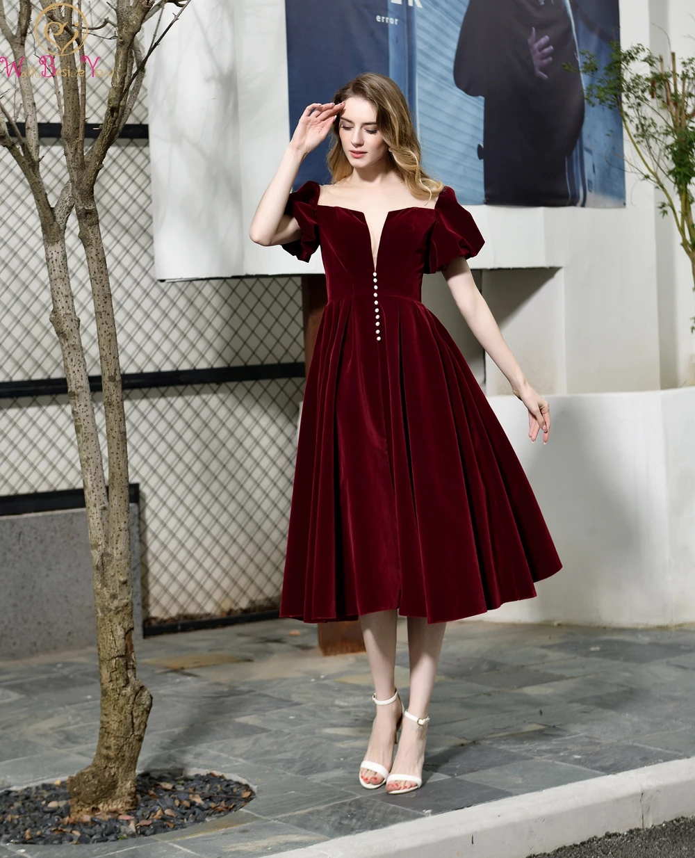 Wine Red Formal Party Prom Dresses Sexy Sheer Sleeve Short Sleeve vestidos de gala Evening Graduation Gowns robe de soiree
