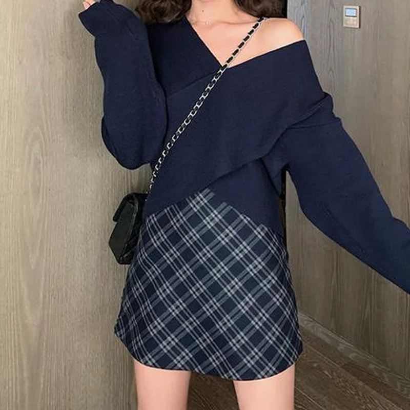 Юбка-мини женская трапециевидная в клетку с завышенной талией на осень | Женская