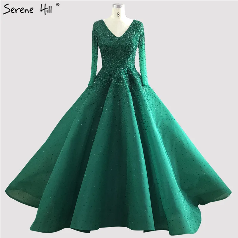 Dubai V-Neck High-end Sexy Prom Dresses 2020 Long Sleeve Crystal Luxury Gowns Design Serene Hill DLA70272 | Свадьбы и торжества