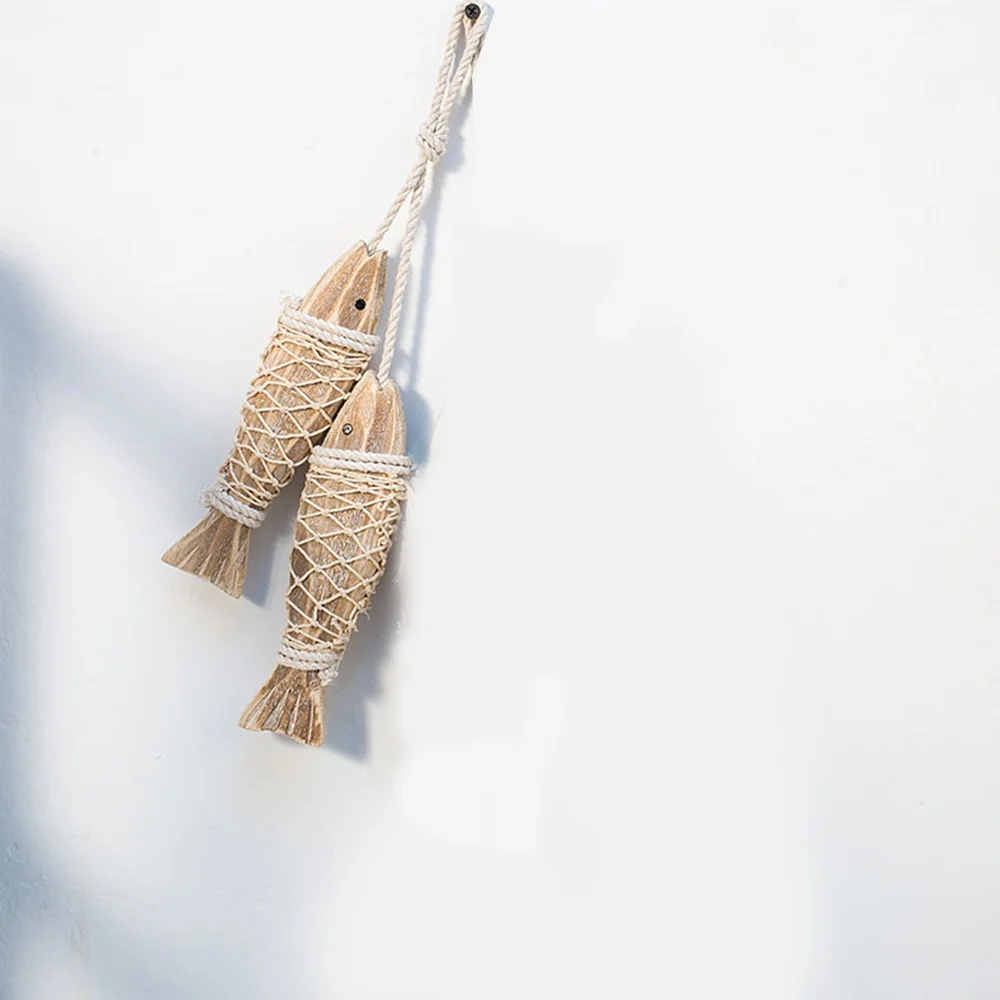 

1x Wall Hanging Creative Vintage Wall Ornaments Wooden Handcarved Fish Skewers