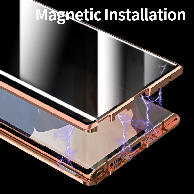Стеклянный чехол для Samsung Galaxy Note 20 Ultra металлический магнитный с полным покрытием