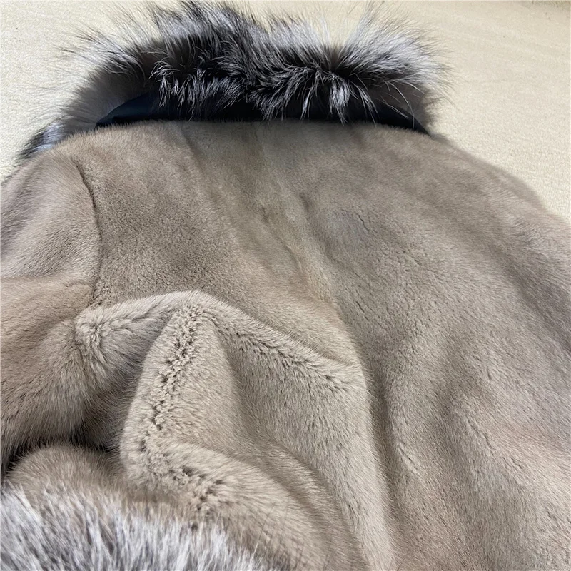 2021Women Winter Coat Fashion Luxurious Mink Outwear Real Natrual Mink Fur Jacket With Big Fox Fur Collar enlarge