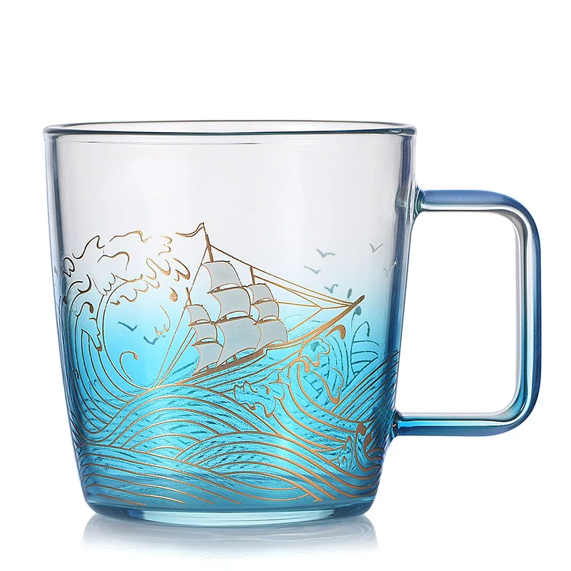 

Braving the wind, breaking the waves, glass, high borosilicate heat-resistant glass, transparent large-capacity glass, coffe cup