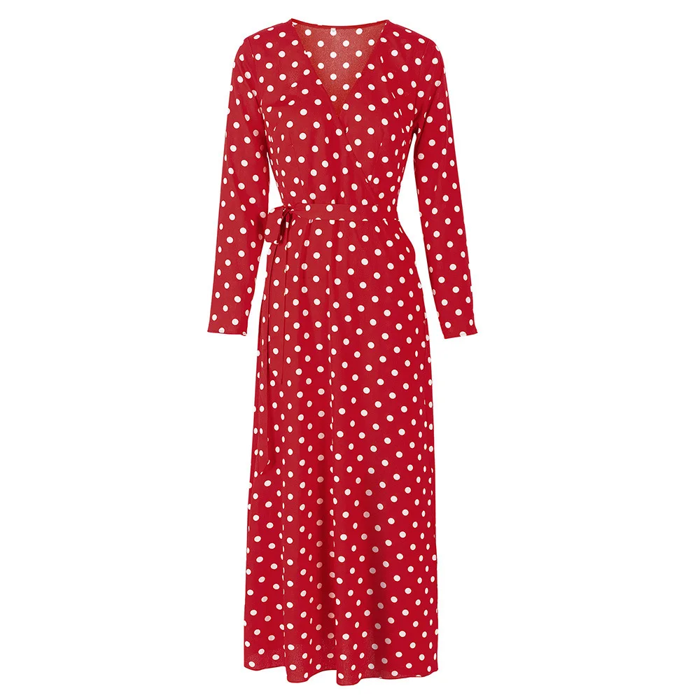 Шикарное длинное платье в горошек с принтом стиле бохо женское сексуальное