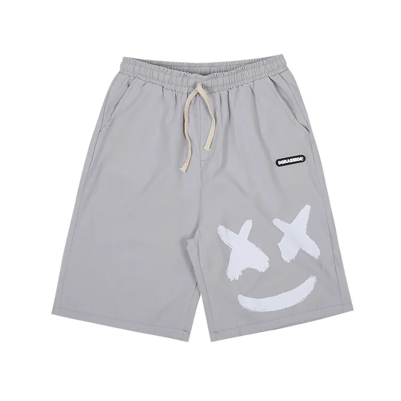 

Smiley Print Shorts Men's Summer Thin Section Straight Loose Loose Outer Wear Sports Trend Beach Five-point Pants Casual Pants