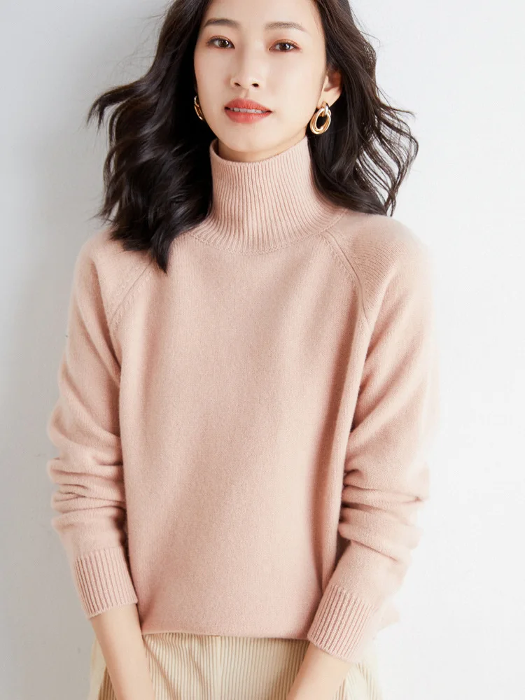 

Hot Sale Women Sweater 100% Pure Cashmere Knitted Pullovers New Turtleneck Female Fashion Tops Knitwear Thicken Loose Jumper